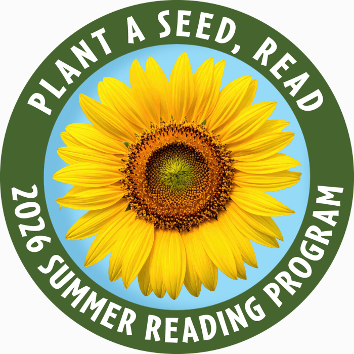 Plant A Seed, Read! Summer Reading Program emblem with sunflower